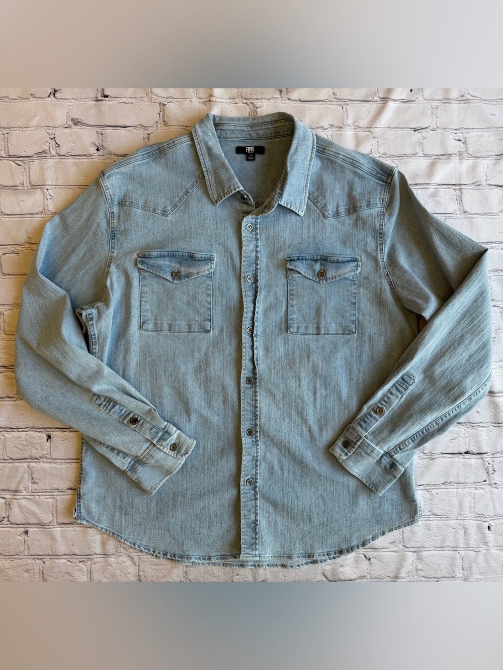 Frye Denim Shirt Light Blue Western Mens XL Utility Chore Long Sleeve Work